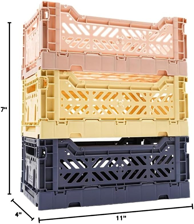 Collapsible Storage Box, Foldable Crate Organizer Bin with Handle, Stackable Crates for Home Organization