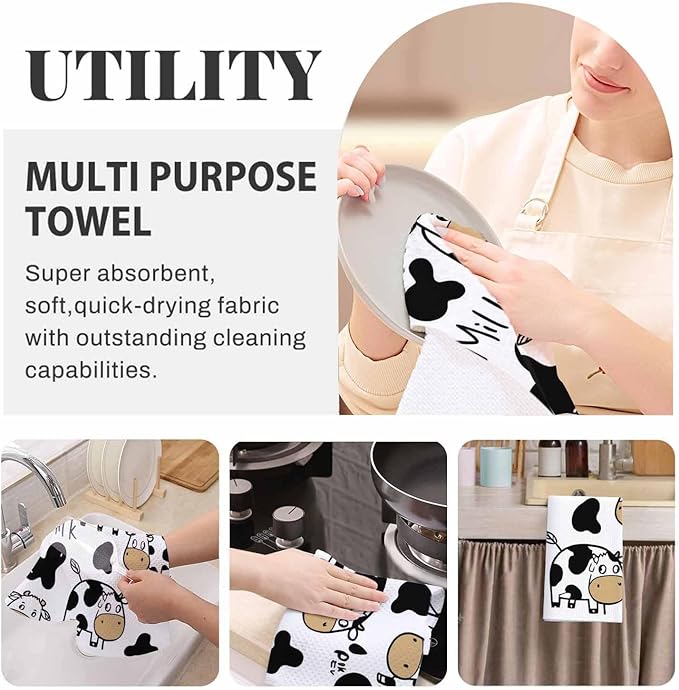 Cow 2Pcs Kitchen Towels Milk Black White Cow Print 16X24 Inch Ultra Soft Tea Towel Super Absorbent Terry Dish Towels for Kitchen Linens