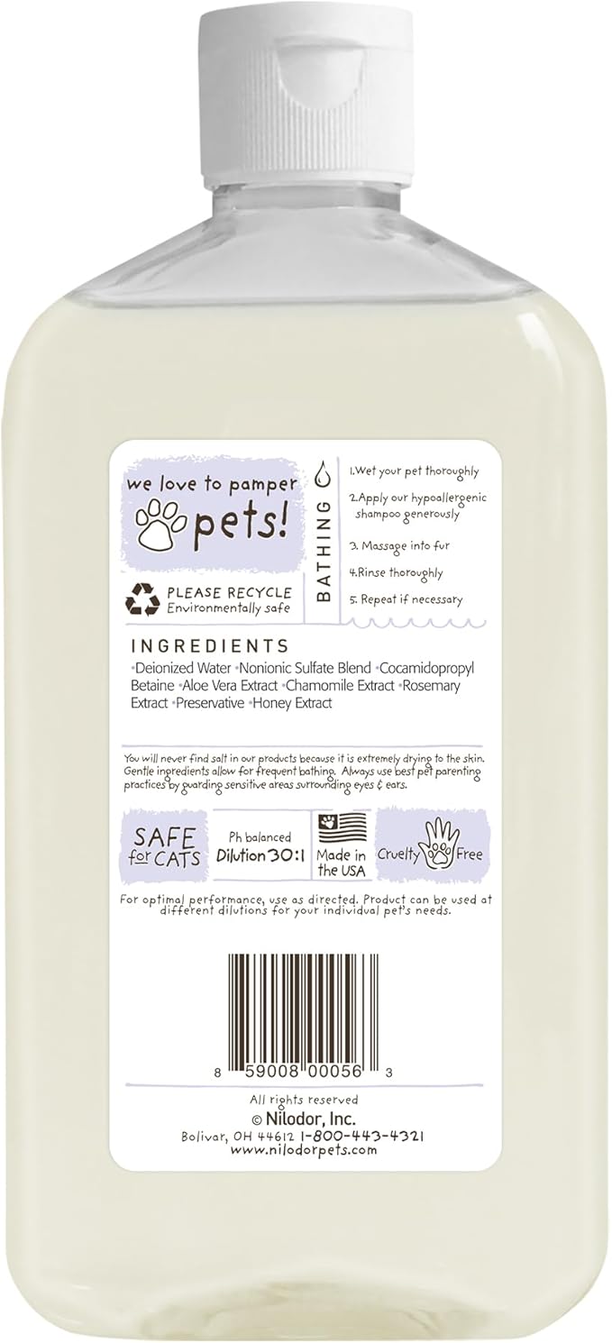 Bobbi Panter Hypoallergenic Dog Shampoo Honey, Aloe Vera, Chamomile & Rosemary – Dye & Fragrance Free Natural Formula for Sensitive & Allergy Skin, Tear-Free, 30:1 Concentrate, 14 oz (Case of 12)