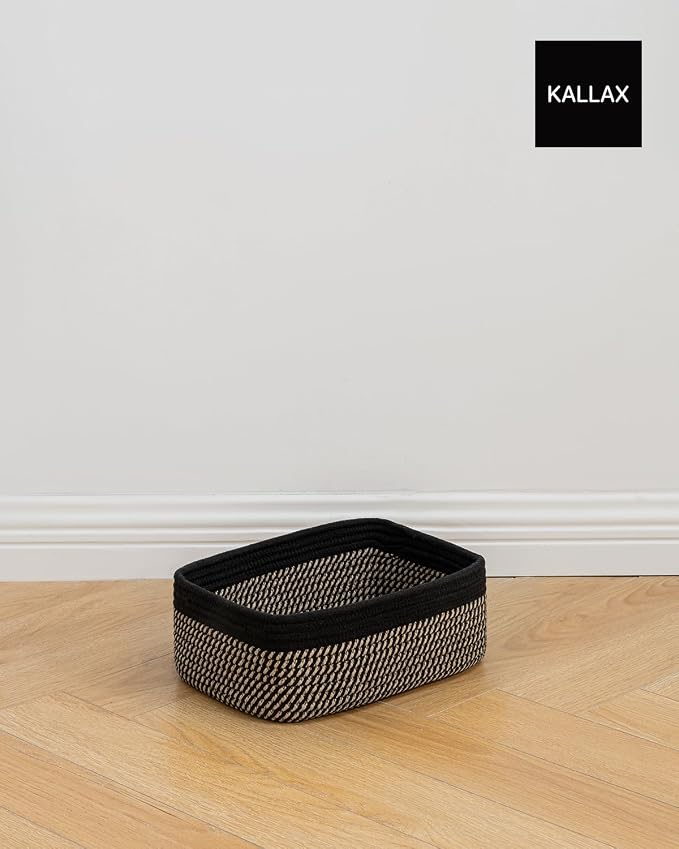 KALLAX Small Woven Storage Basket for Organizing, 12 x 8 x 4.5 inch, 3 Pack | Shelf baskets for closet organization, toy storage and home decor, Perfect as empty gift baskets for holidays, Black & Brown