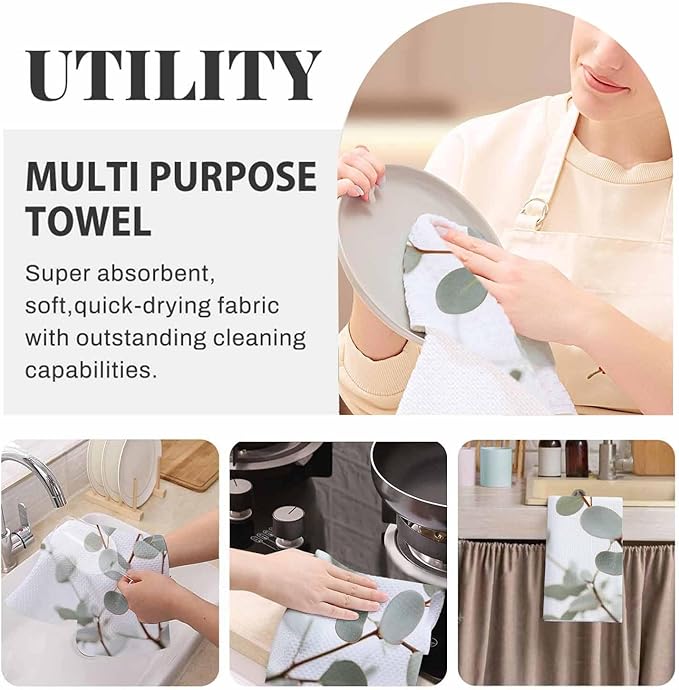 Eucalyptus Branches Kitchen Towels Watercolor Green Eucalyptus Soft and Super Absorbent Dish Towels 2 Pack 16 X 24 Inches