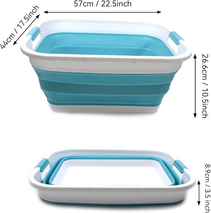 SAMMART 41L (10.8 gallon) Collapsible Plastic Laundry Basket-Foldable Pop Up Storage Container/Organizer-Portable Washing Tub-Space Saving, Water capacity: 32L (8.4 gallon) (Rectangular, Bright Blue)