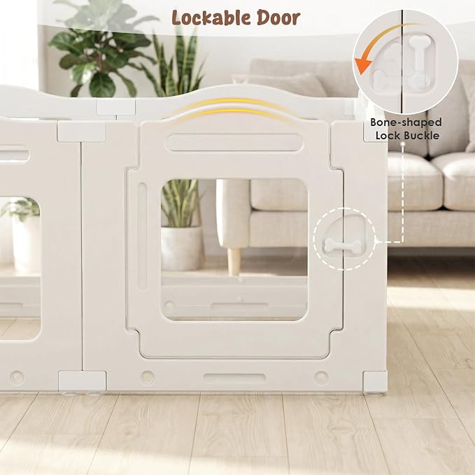 Clear Acrylic Dog Playpen Indoor, Puppy Kennel w/Locking Door, Pet Gate | 23.6 in 8-Panel Design, Easy to Clean & Install Play pen for Medium Dogs and Puppies, Stable Indoor Area Setup for Home Use
