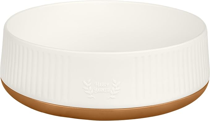 Harry Barker Small Modern Dog Bowls, 2-Pack Eco-Friendly Plastic Pet Food & Water Bowls, Non-Slip Base, Dishwasher Safe, BPA-Free, Neutral Design, Holds 3 Cups Each