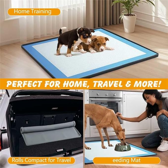 Silicone Dog Pee Pad Holder for 24 x 24 in Pads, Leak-Proof Tray | Raised edges, waterproof silicone, rolls for storage, fits disposable or reusable pads