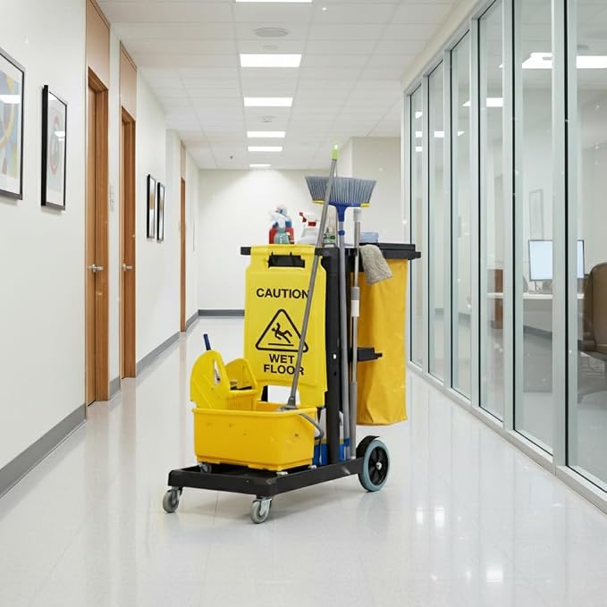 Cleaning Cart, Janitorial Cart, Cleaning Caddy with Wheels, Janitor, 440 Lb | Houseables for Housekeeping, Custodian, House Keeping, Maintenance, Rolling Supply Organizer, Custodial, Maid, Commercial