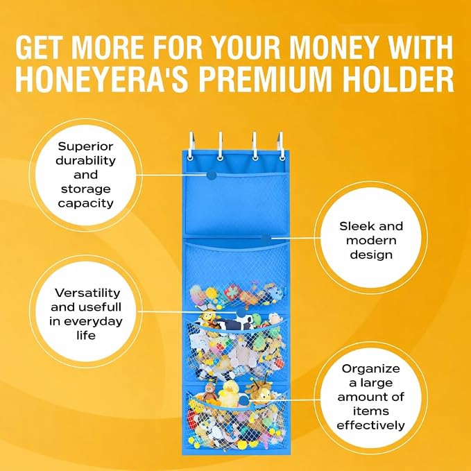 Honeyera Storage for Stuffed Animal - Over Door Organizer for Stuffies, Baby Accessories, and Toy Plush/Easy Installation with Breathable Hanging Pockets