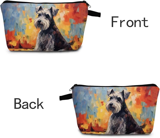Oil Painting of Schnauzer Dog Print Women's Makeup Bag Daily Commute Cosmetics Storage Pouch Beach Travel Fashion Toothbrush Bag