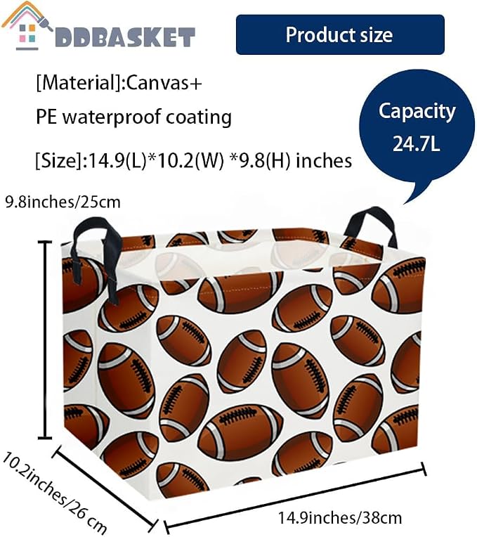 Rectangular Football Baskets Kids Storage Bins Baby Boy Basket Kids Toy Storage Bin Organizer Box Football Room Decor for Home(Football Basket)