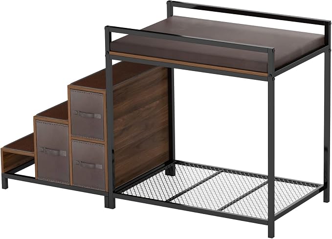 GDLF Dog Window Perch, Dog Bunk Bed with Stairs & Storage Platform | Multi-Level Platform with Foam Cushion, Non-Slip Steps and Storage Space, Designed for Small Dogs to Relax Near Windows