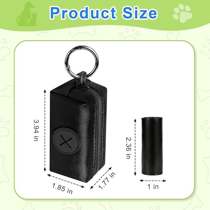 2pack Dog Poop Bag Holder with 2 Roll Bags Lightweight Zipper Dog Poop Bag Holders for Leashes Reusable Small Puppy Pet Waste Bags Dispenser Pouch with Clip-On Black/Blue