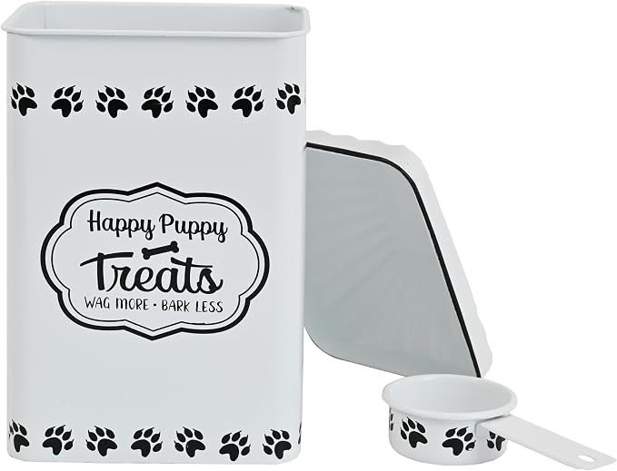 All Chic Dog Food Container Dog Food Storage Container with Lid & Sturdy Metal Handle with Spoon - Metal Kibble Storage Bin for Dogs up to 50 lbs -Pet Food Storage