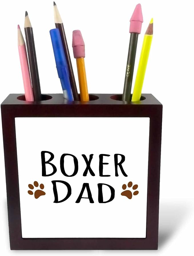 3dRose ph_153872_1 Boxer Dog Dad Doggie by Breed Brown Muddy Paw Prints Love Doggy Lover Proud Pet Owner Tile Pen Holder, 5-Inch