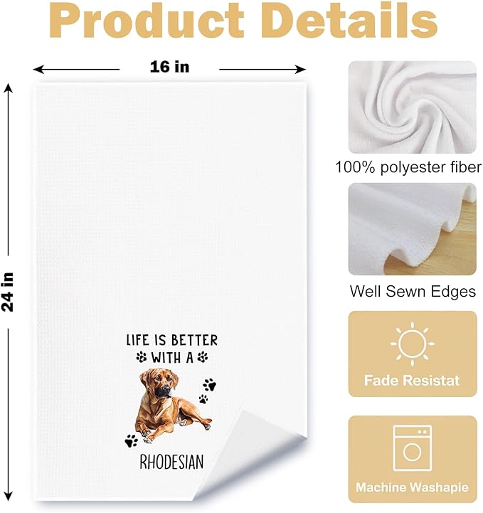 Rhodesian Ridgeback Gifts Kitchen Towels, Ridgeback Dog Lover Gifts Dish Tea Towels for Kitchen Decor, Dog Mom Dad Gift Decorative Hand Towel for Bathroom, 16x24 Inches
