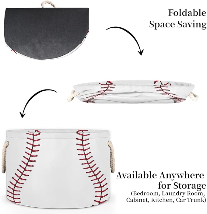 Storage Baskets - Large Nursery Organizer Bin Box with Handles Collapsible Round Baseball Sports Laundry Hamper for Kids Boy Toys Pet Blanket, Bedroom Living Room Home Decor Gift Basket (19.4"x13.3")
