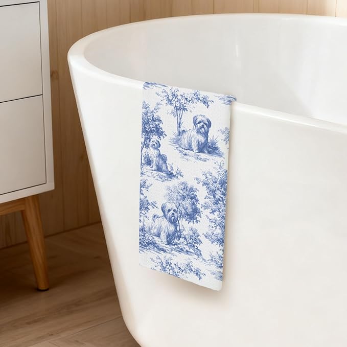 Shih Tzu Kitchen Dish Towels,Blue and White Floral Dog Towel Dish Tea Towels, Chinoiserie Decor for Kitchen Bathroom,Shih Tzu Gifts for Dog Lover Mom Dad,16x24 Inch
