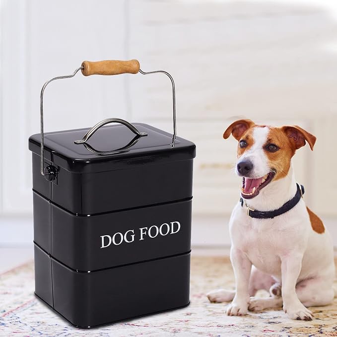 Morezi Dog Food Treat Storage Container with Lid Scoop Included - Perfect Farmhouse Dog Food Bin for Kitchen Countertop, Shelf, Decoration Home - 5 lbs Capacity - Black