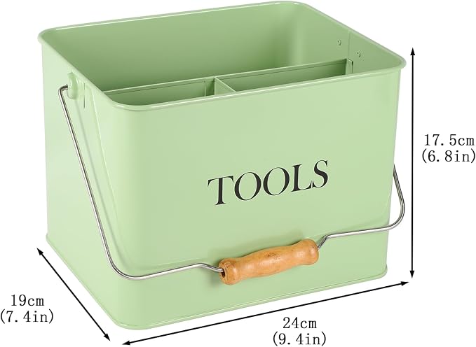 Garden Tool Organizer, Metal Tool Caddy with 3 Compartments, Portable Garden Tool Basket with Handle, Gardening Tool Kit Holder Empty, Garden Tool Storage for Indoor and Outdoor Use - Green