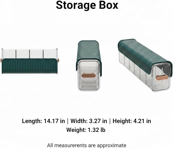 Stackable Storage Box with Dividers, Clear PET Plastic Organizer for Accessories & Essentials, Space-Saving Drawer Bin