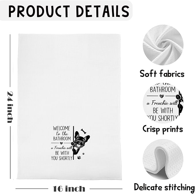 Funny French Bulldog Bathroom Hand Towels, French Bulldog Gifts for Women Men, Dog Lover Gifts Decorative Hand Towels for Bathroom Washroom Toilet Restroom, 16x24 Inches