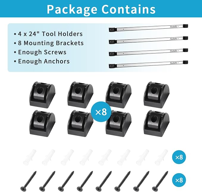 4 Pieces 24" Magnetic Tool Holder Strip, Stainless Steel Surface Tool Magnet Bar, Metal Tool Organizer Rack for Garage Organization, Easy To Install in Workshop, Mounting Screws Included