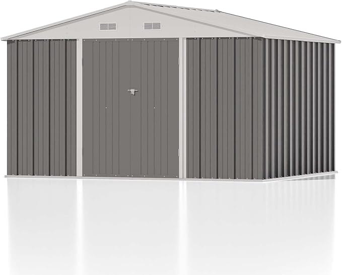 Patiowell Outdoor Storage Shed, 10 x 8 FT, Grey | Large Garden Tool Metal Shed, Sloping Roof, Double Lockable Door, For Backyard Garden Patio Lawn
