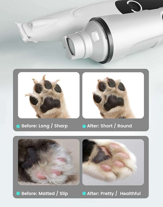 PAPMINI 2 in 1 Dog Nail Grinder Quiet and Dog Paw Trimmer, Powerful Painless Electric Dog Nail Trimmers for Large Medium Small Dogs, Rechargeable Cordless Dog Hair Clippers for Paws, Ears, Eyes, Rump