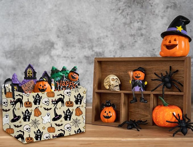 Rectangle Kids Baskets Halloween Basket Cute Storage Bin for Room Decor Gift Basket(Horror Halloween)