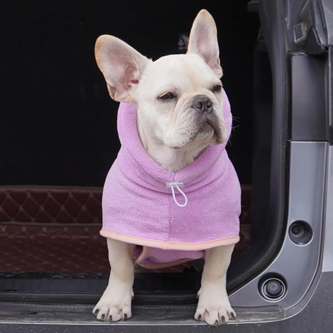 Pet Bathrobe for Dog Cat Absorbently Quick Drying Coat Cute Dogs Bath Towel Hooded Robe Adjustable Collar & Belly Strap for Pool Beach (Purple, Small)