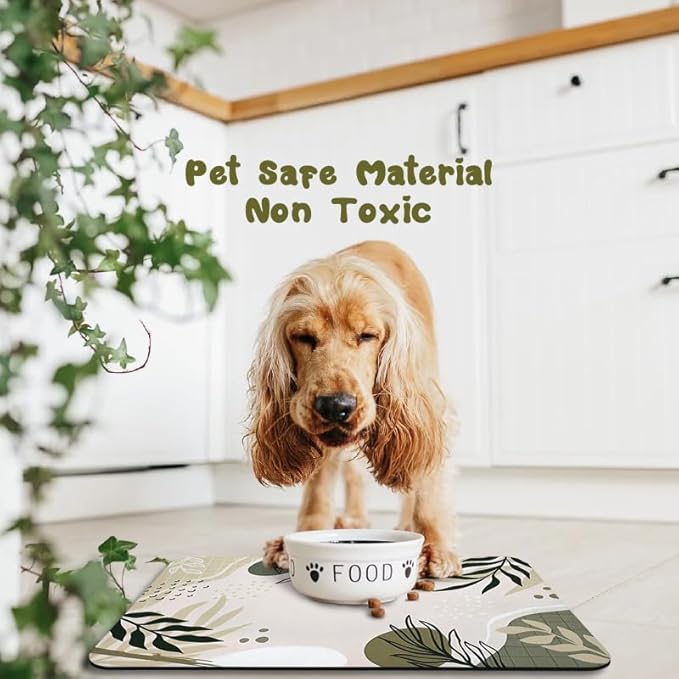 Bohemia Tropical Leaves Pet Feeding Mats - Waterproof, Absorbent Dog Cat Food and Water Bowl Mats - 17 * 30 inch