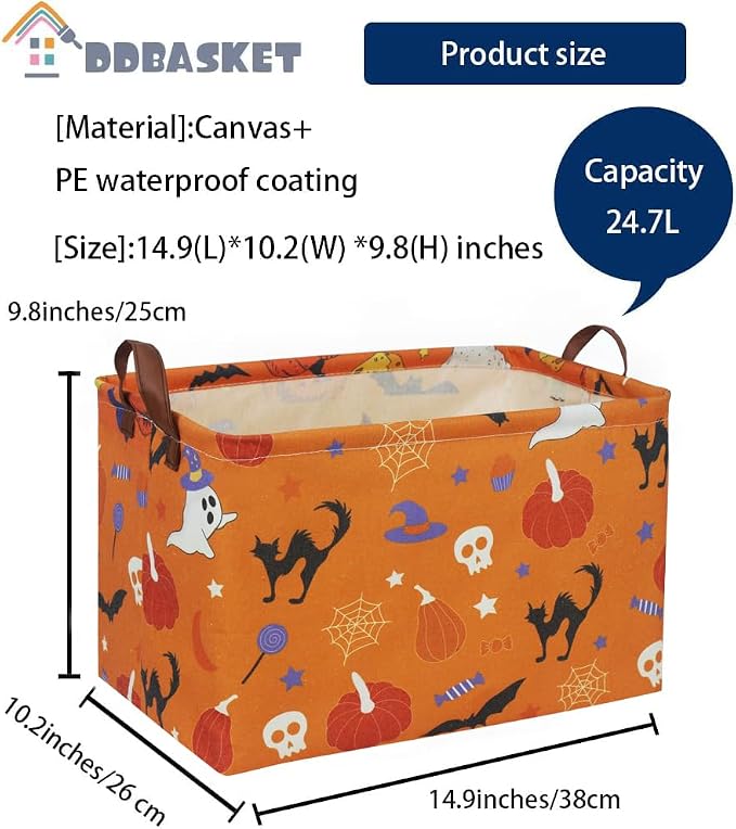 Halloween Basket Pumpkin Baskets Trick or Treat Basket Rectangular Storage Bin for Halloweens Parties(Candy Pumpkin)