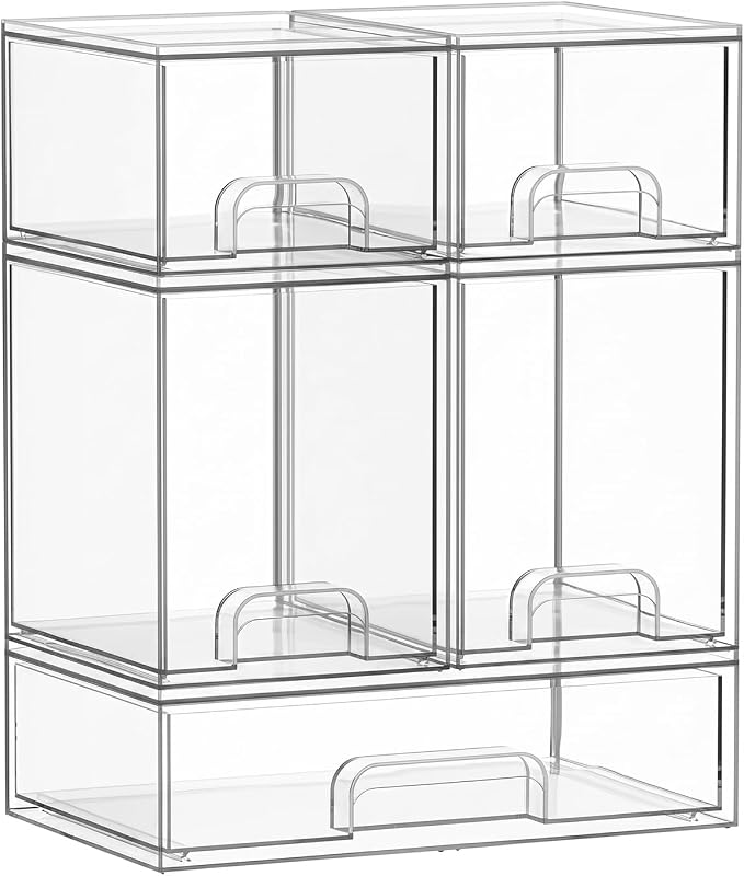 Bottle Storage Organizer Baby: Acrylic Stackable Storage Drawers | Clear Bottles Station Organizer for Countertop, Vanity, Bathroom, Cabinet Organization - 5 Pack
