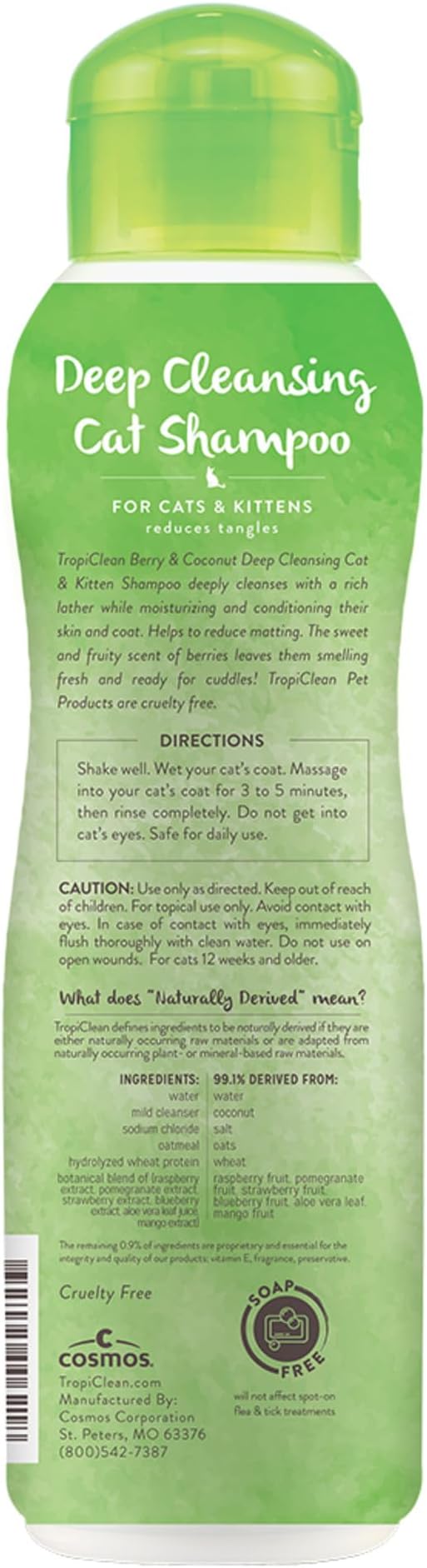 TropiClean Berry & Coconut Deep Cleansing Cat Shampoo | Kitten Shampoo Reduces Matting | Natural Shampoo Derived from Natural Ingredients | Made in The USA | 12 oz.