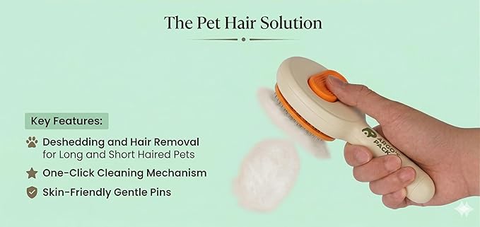 Argo's Pack - Pet Hair Remover Comb for Dogs & Cats, Effective Grooming Shedding Tool, Brush for Indoor Pets with Self-Cleaning Button, Safe Deshedding Tool for Short & Long Hair Pets (Orange)