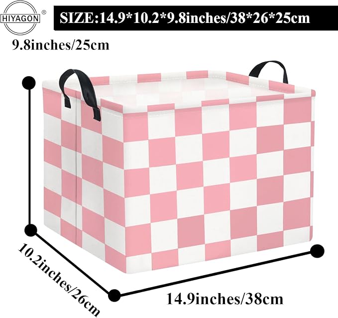 Rectangular Baby Girl Basket Fabric Storage Basket Storage Bin Organizer Box Room Decor(Pink Checkered)