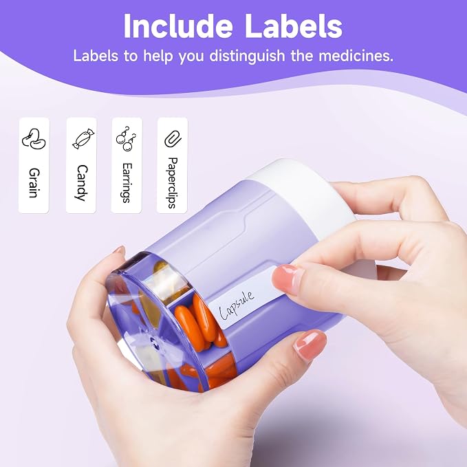 Daviky Pill Bottle Organizer, 7 Large Compartments, Travel Pill Dispenser | Seven large compartments organize daily pills, vitamins and supplements, with dual lids for convenient storage and travel