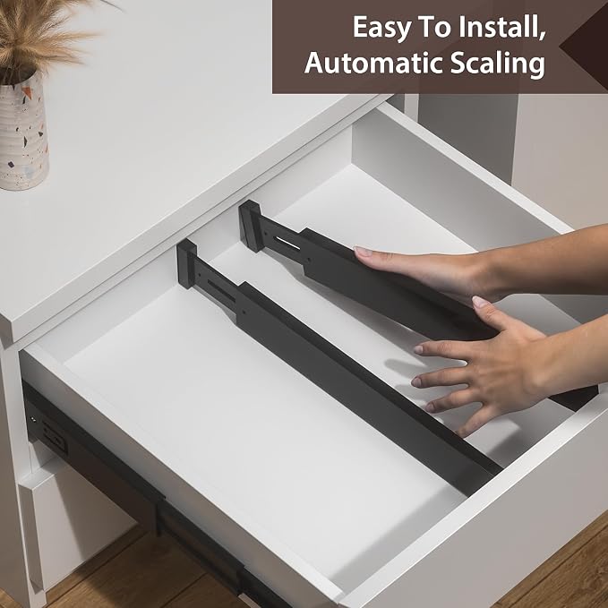 4 PCS Drawer Divider, 17"-22" Adjustable Bamboo Drawer Dividers Organizers, Expandable Separators for Kitchen, Clothes, Dressers, Home, Office, Black