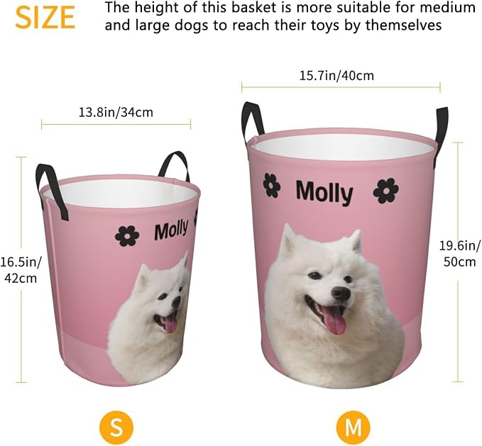Personalized Large Dog Toy Storage Basket Bin Collapsible Custom Pet Stuff Box Chest Container for Living Room Organizer for Dog Toys,Dog Food,Blankets,Clothing (Pink)