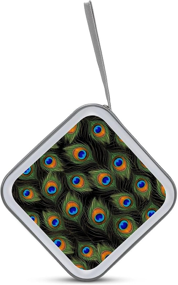 Hard Plastic Protective CD Case Peacock Feathers, 40-Disc Capacity Storage Binder with Zipper, Portable Organizer for Home Office