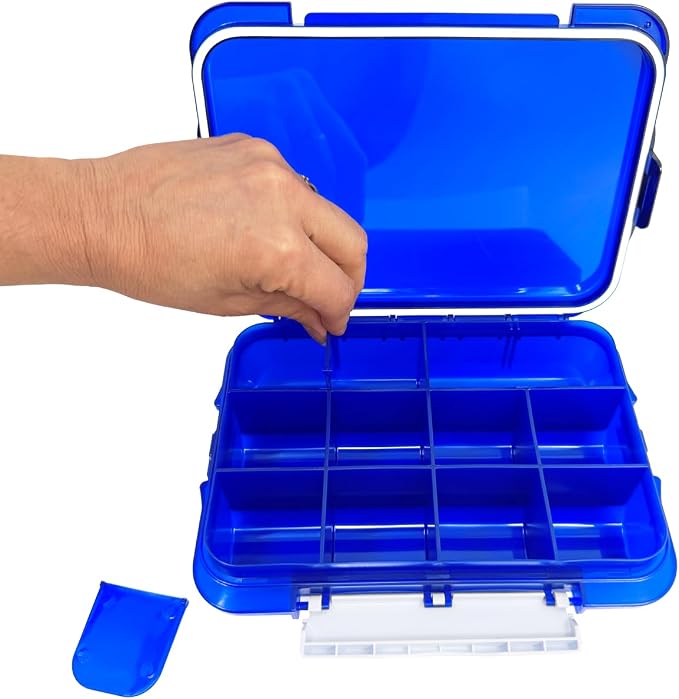 12 Compartment Large Pill Case with Airtight Seal - Silicone Gasket Waterproof Med Box with Medication Map (Blue 2 Pack)