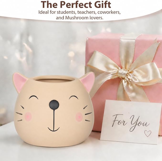 Ceramic Cat Shaped Pen Pencil Holder for Desk Decoration Accessories Cat Decor Makeup Brush Pen Cups Office School Ideal Gifts for Women, Mom or Birthdays