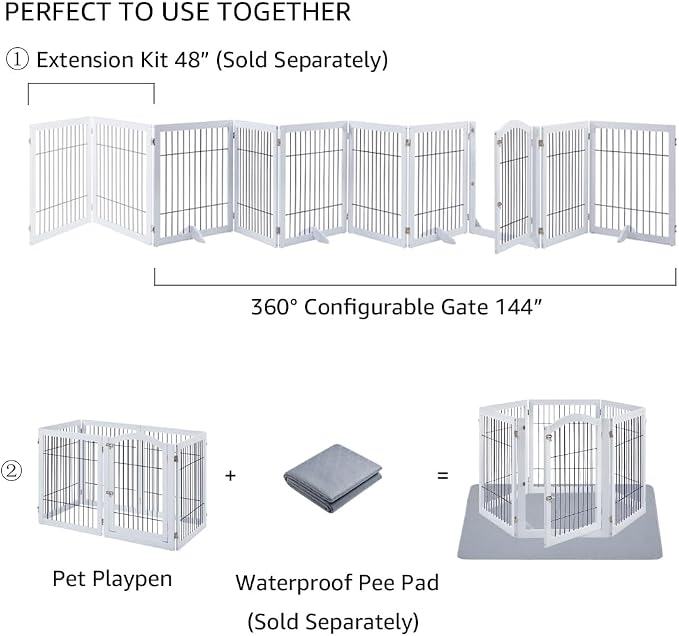 unipaws 144" Extra Wide Dog Gate and Pet Playpen with Walk Through Door