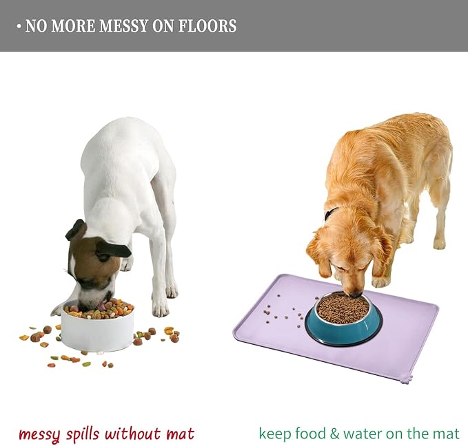 Reopet Waterproof Pet Feeding Mat, Non-Slip Silicone Placemats for Dog Cat Food and Water Bowl, High Raised Edges to Prevent Spills and Protect Floors