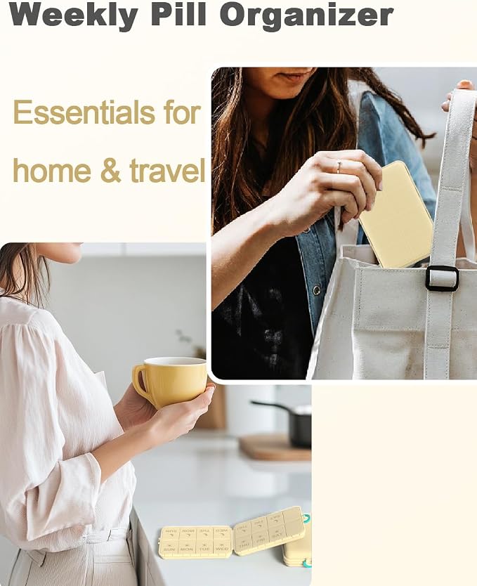 Pill Organizer Travel Medicine Case - Travel Pill Case with Etched Labels, Daily Travel Medicine Case Holder