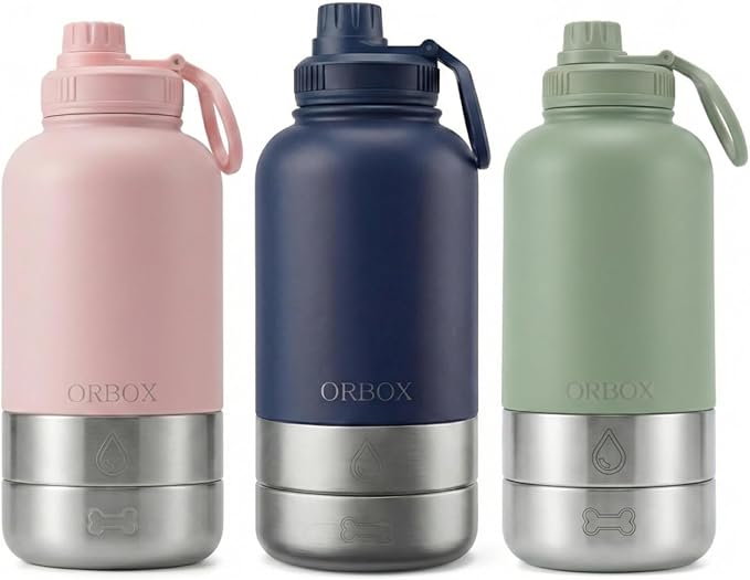 32oz Portable Dog Water Bottle with 2 Detachable Bowls for Small & Medium Dogs, Insulated Dog Travel Bottle for Walking and Road Trips (Green)