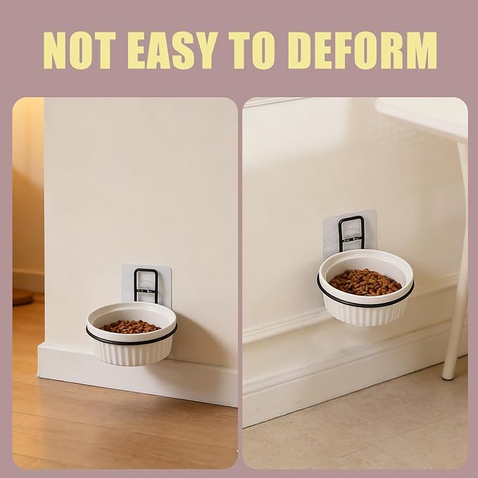Wall-Mounted Pet Feeder Holder with Nail-Free Stickers, Iron and Plastic Food Bowl Rack for Cats and Dogs, Prevents Bowl Overturning and Food Spillage, for Pet Cage or House Use