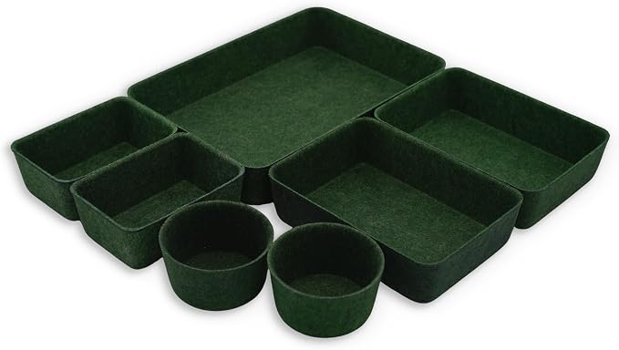Welaxy Felt Desk Drawer Organizer Tray 7pc Storage Bin Minimal Forest Green