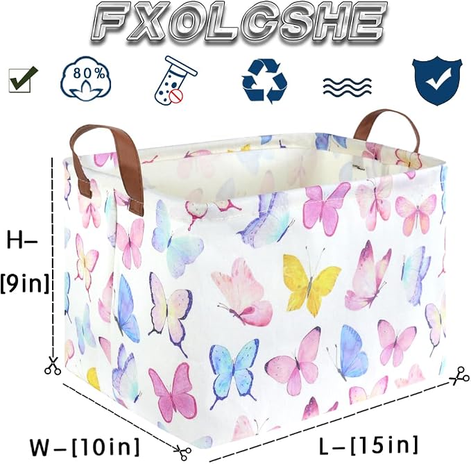 Rectangular Butterfly Basket,Girls Basket, Foldable waterproof cute storage basket,Kids Storage Bin,Toy gift Organizer,Girls Room Decor,Butterfly Room Decor,Gift Box(Colorful Butterflies)