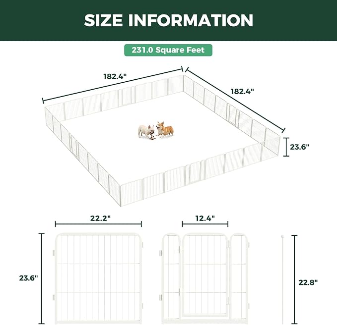 FXW Homeplus Indoor Dog Playpen, 24" H, 32 Panels, for Puppies & Small Dogs | Stress-free play, Heavy-duty, Semi-open design, Easy setup, Threshold-free gate, Expandable, Patented