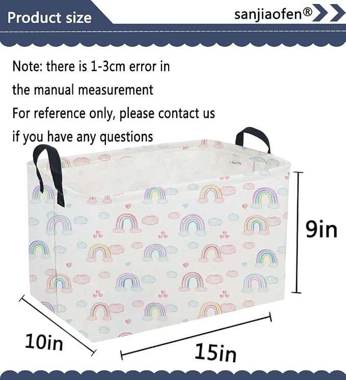 Sanjiaofeng Rectangular Rainbow Basket,Storage Bins with Handles,Dirty Clothes Basket,Rainbows Room Decor(Big Rainbow)